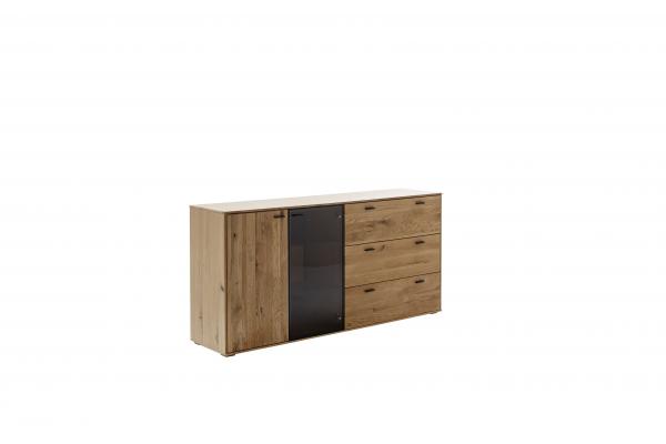 Sideboard ASSINI T01  1 Tür/1 Glastür/ 3 Schubkasten Balkeneiche/Wildeiche geölt / Anthrazit